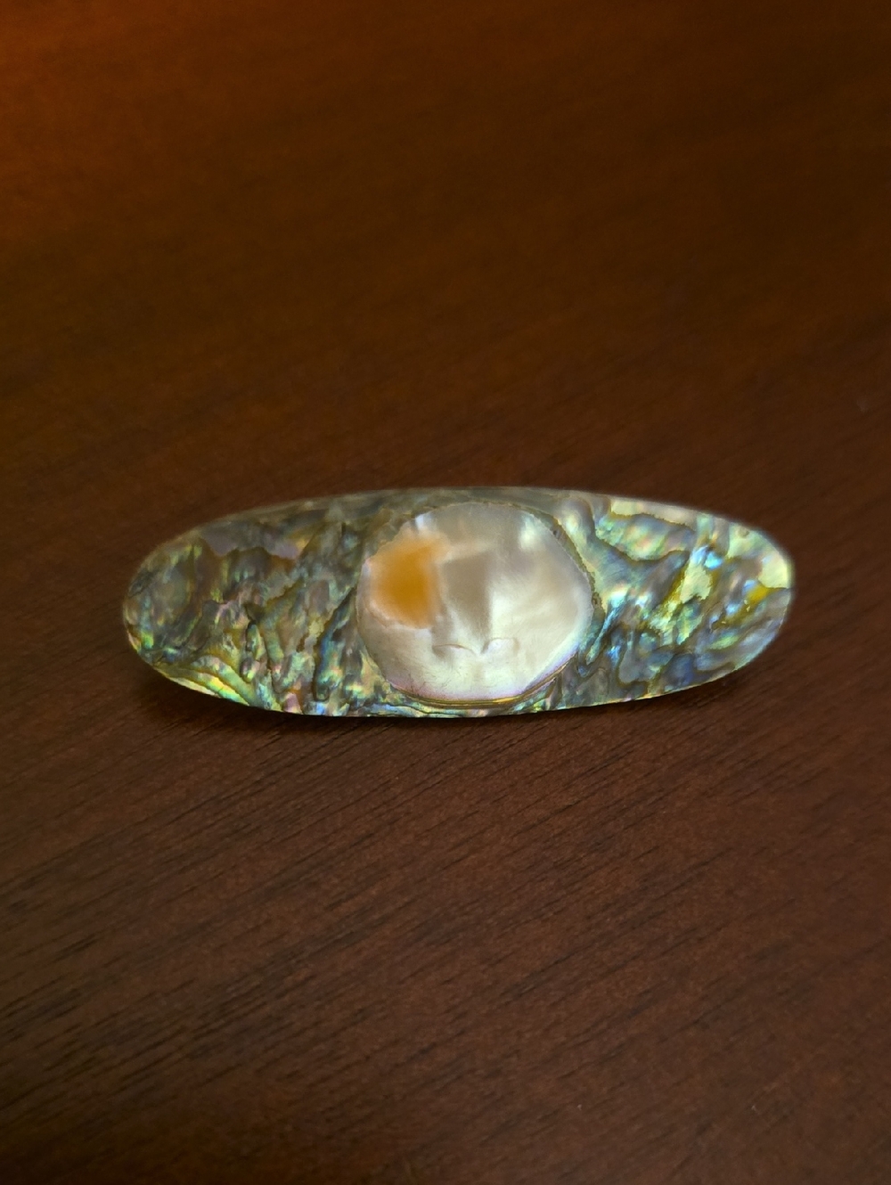 Vintage Abalone Oval Brooch With Blister Pearl